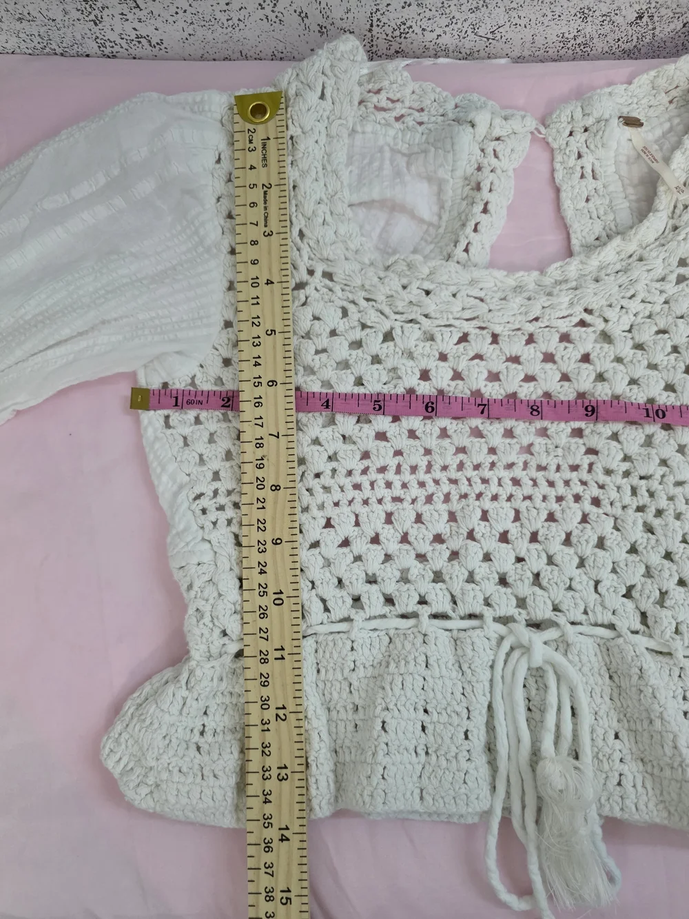 Free People White Crochet Tie-Front Crop Top
